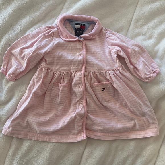 Tommy Hilfiger Baby Girl Pink Striped Dress Button Down 3-6 Months - Picture 1 of 4